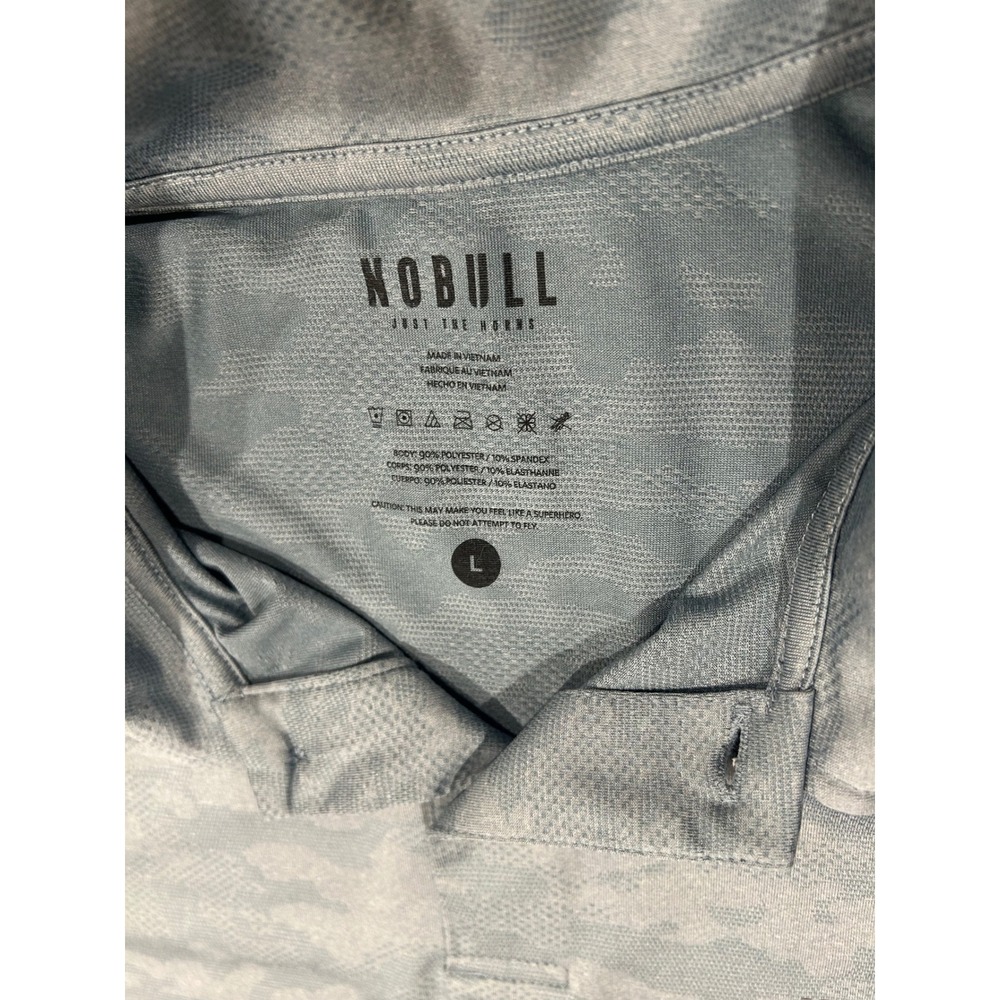 NOBULL Mens Textured Polo Shirt Large Blue Camo Lightweight Short Sleeve Golf L - Picture 3 of 7